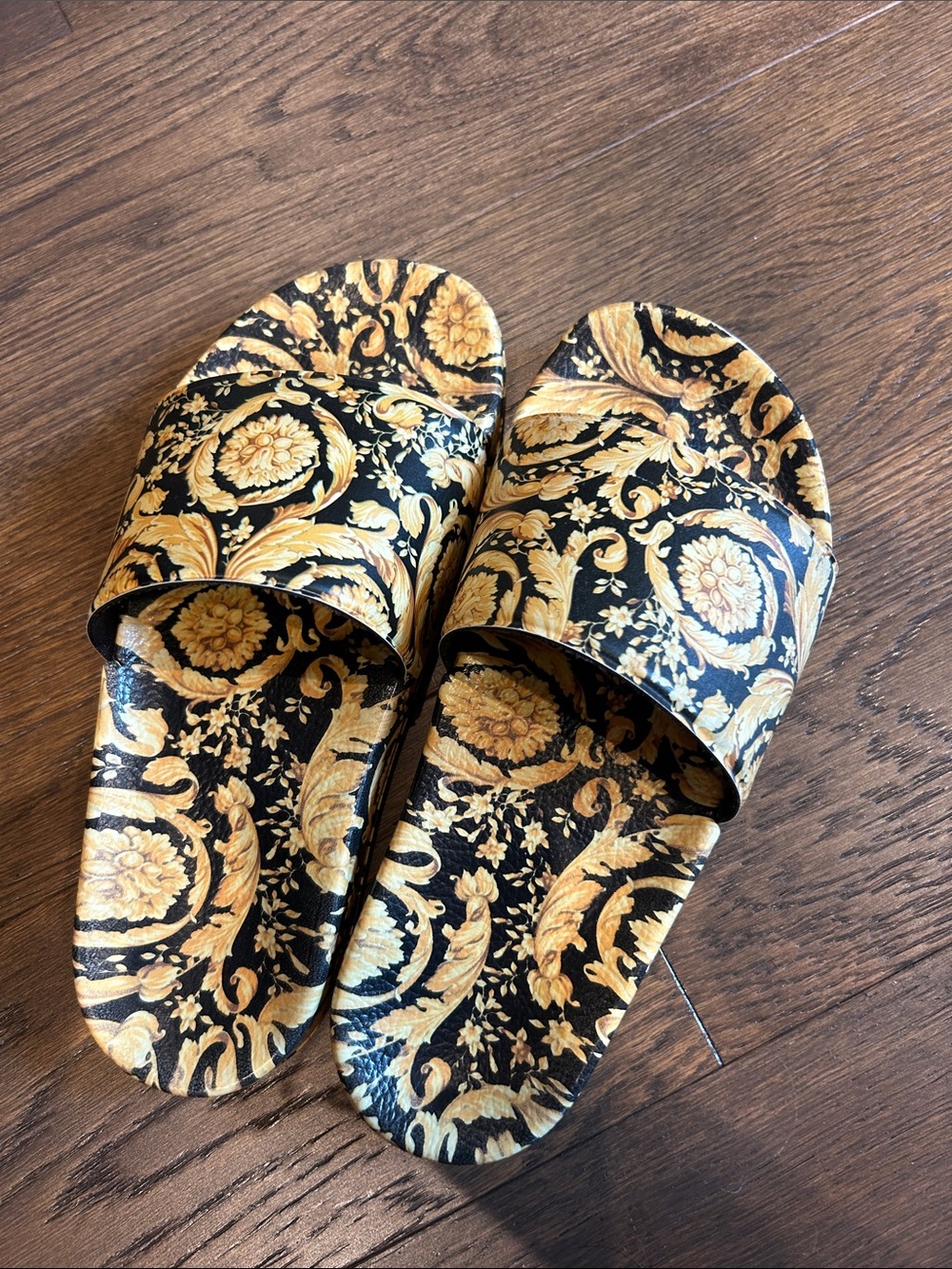 Versace Black and Gold Baroque Slide Sandals - Kids